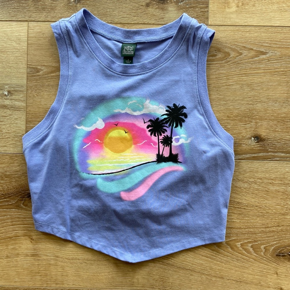 Neon Beach Scene Crop Top